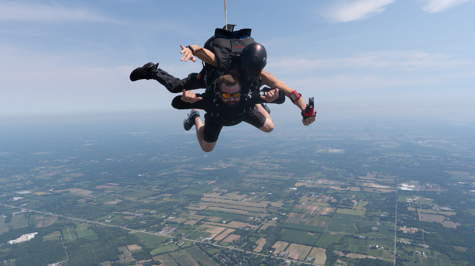 Tandem skydiving over the Niagara Escarpment, Ontario